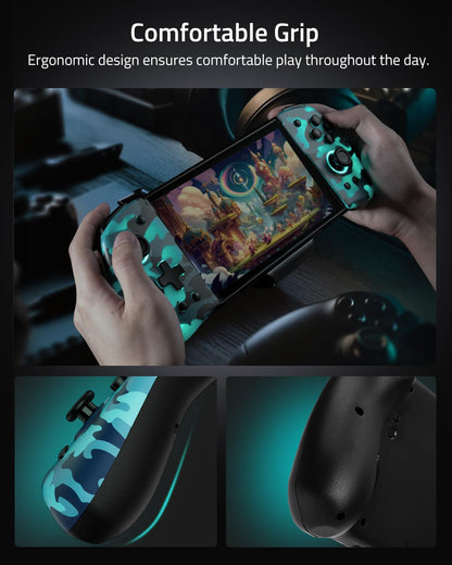 FUNLAB Switch Joycon Replacement Controller - Ergonomic Camo Blue Joypad with Customizable Features, Turbo, and Mapping