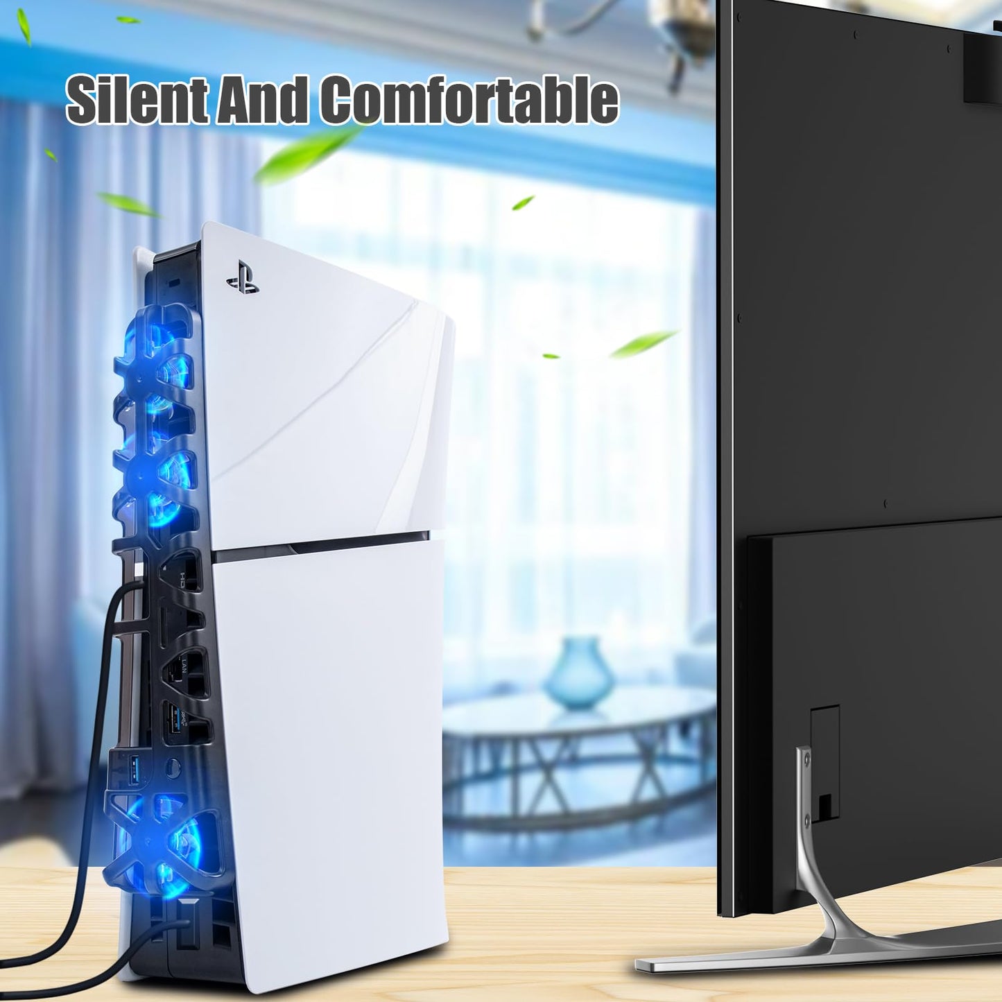 ECHZOVE PS5 Slim Cooling Fan Station - 3 Cooling Fans, USB 3.0, Compatible with PS5 Slim Digital/Ultra HD, Black