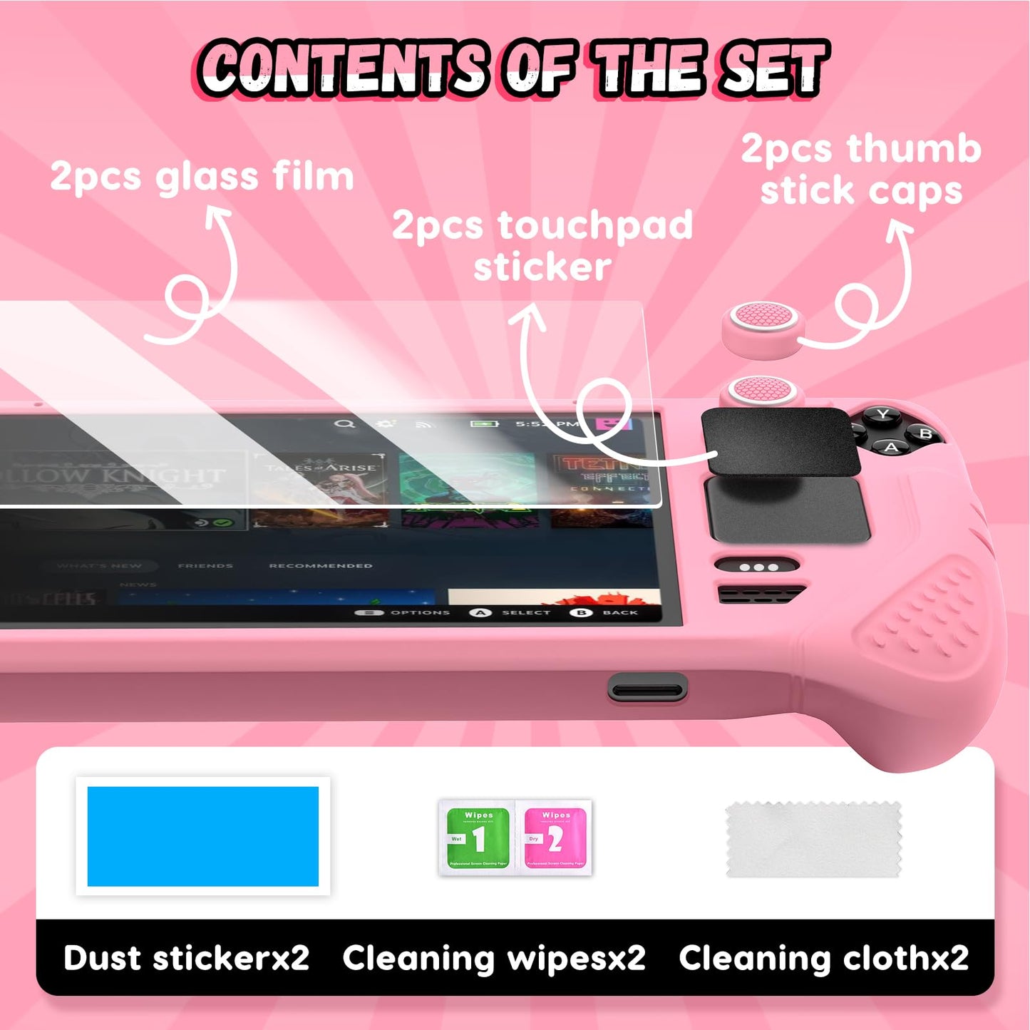 IINE Protective Silicone Case for Steam Deck, 9-in-1 Anti-Scratch Cover, Pink, Model L748