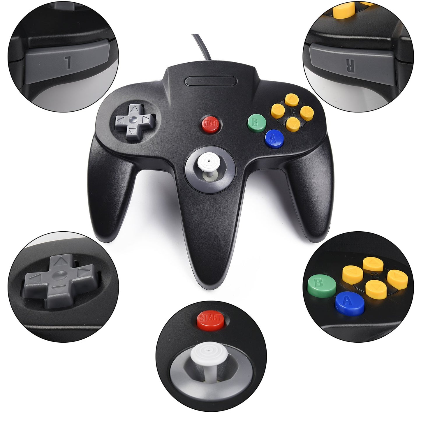 suily 2 Pack USB Wired N64 Controller for PC/MAC/Linux, Black/Gray Gamepad Joystick