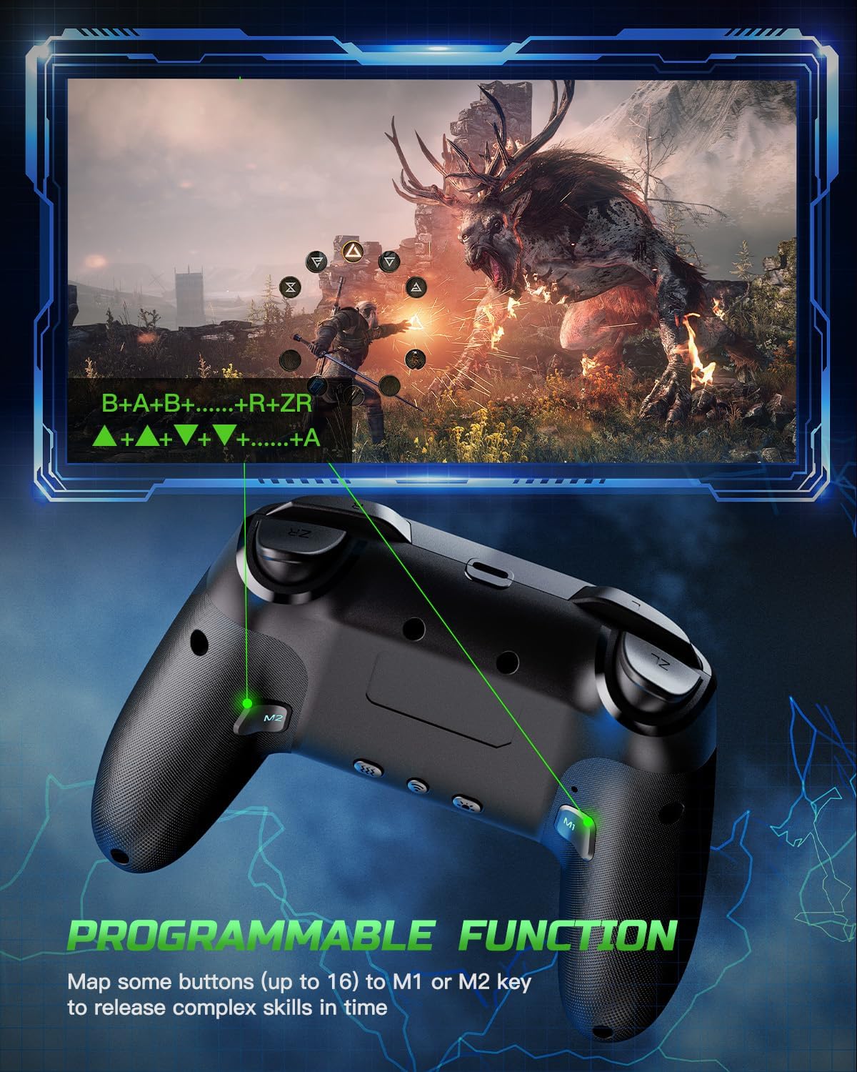 VOYEE Wireless Pro Controller for Switch 2/Lite/OLED/PC - 1000mAh, RGB LED, Small, Black & LED Lights, Model S08