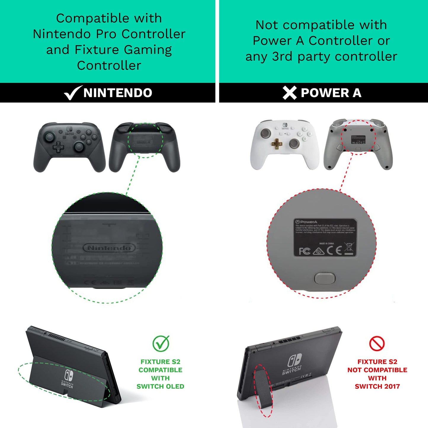 Fixture Gaming S2 Gaming Console Mount for Nintendo Switch OLED & Pro Controller, Adjustable, Black and White