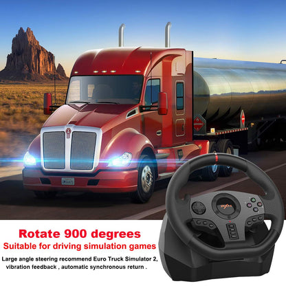 PXN V900 Gaming Steering Wheel - 270/900° Racing Wheel with Dual Vibration, Black, Compatible with PS4, PC, Xbox One, Switch