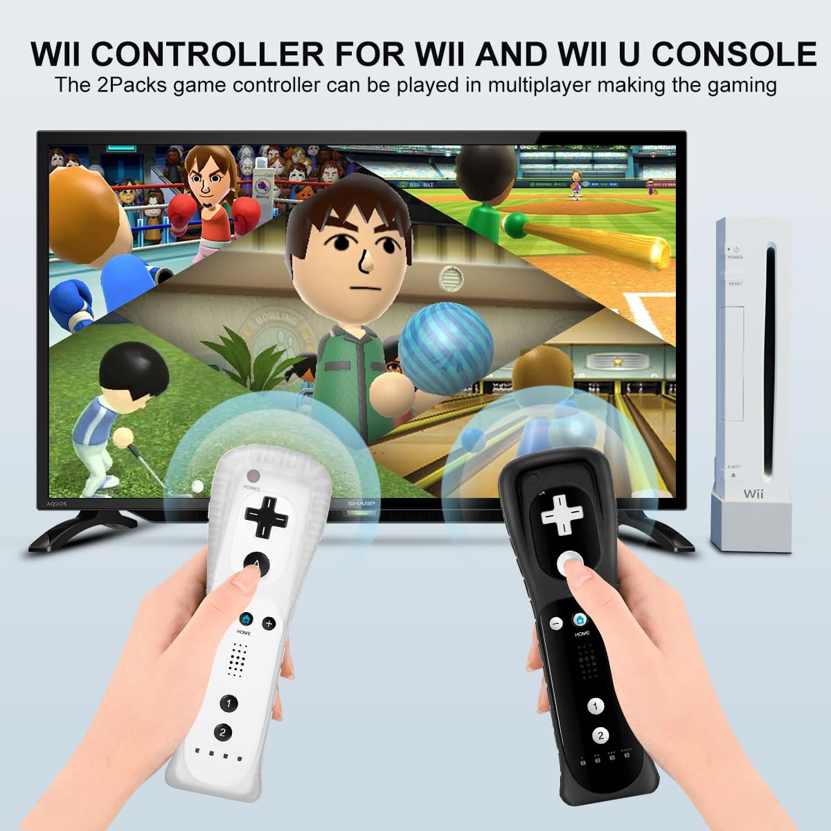 ADHLEK Wii Controller 2 Pack - Black Remote with Silicone Case & Wrist Strap