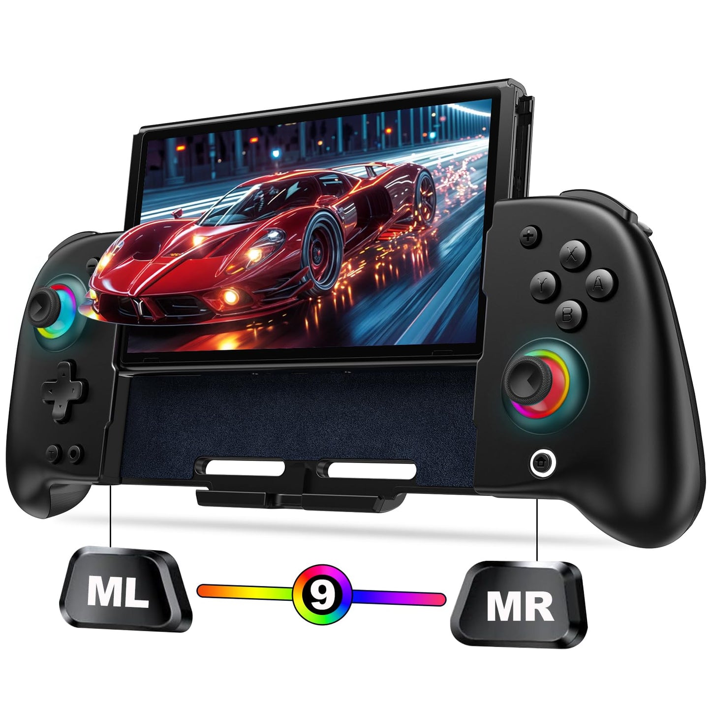 Wireless Switch Controller for Nintendo Switch/OLED Hall Effect One-Piece Joypad Replacement for Pro Controller with Turbo/4 Looping Macro Buttons/Wake Up/9 colors RGB Includes 4 game card slots handheld controller