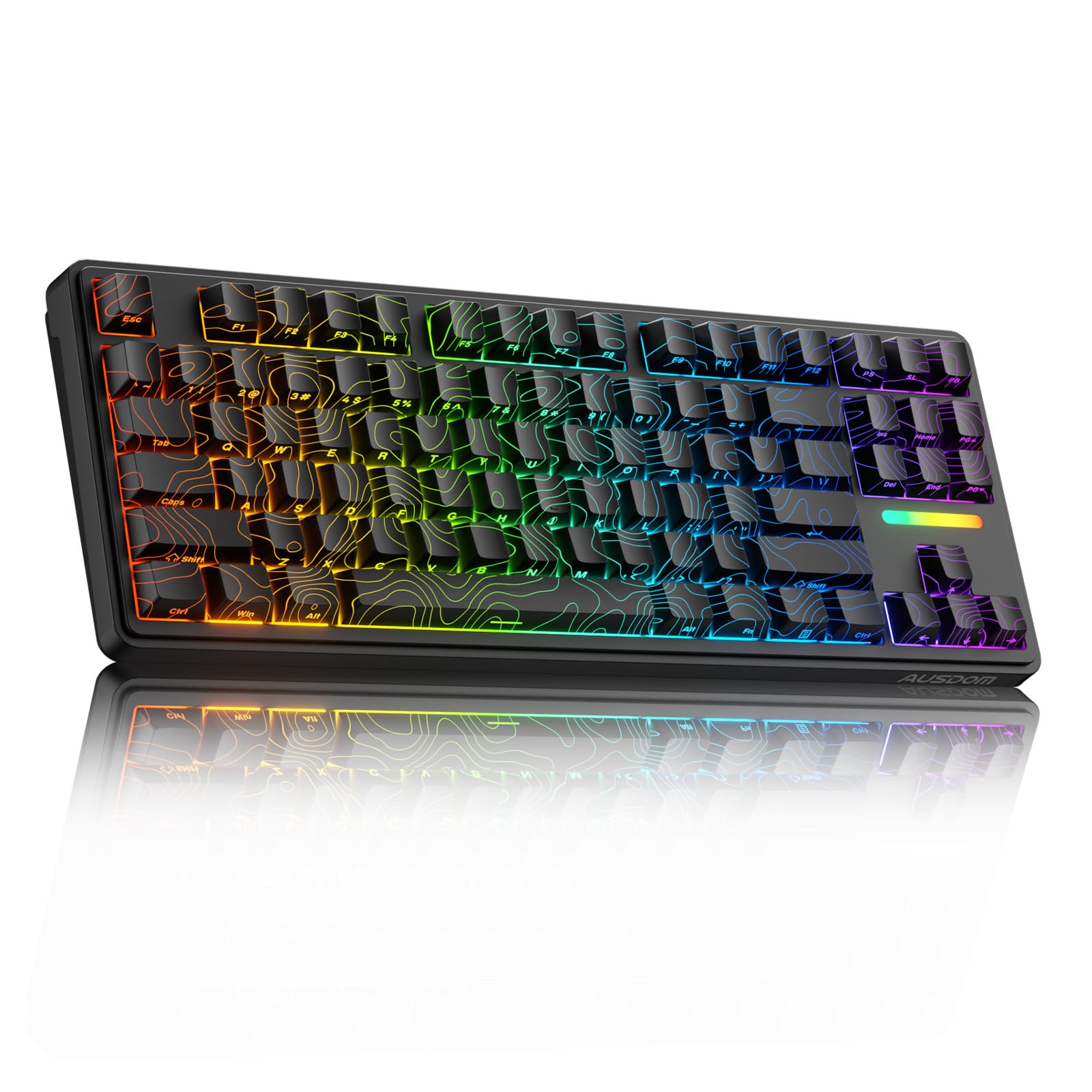 AUSDOM Wireless Mechanical Gaming Keyboard: 10000mAh Battery Tri-Mode 2.4G/BT5.3/USB-C Hot Swappable Custom Keyboard with RGB Backlit  Side Printed PBT Keycaps  15-Layer Gasket Structure  Topographic