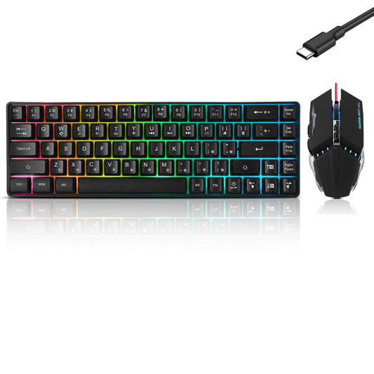 Guiheng Wired 60% Gaming Keyboard and Mouse Combo, RGB Backlit, 3200 DPI, Ultra-Compact, Black