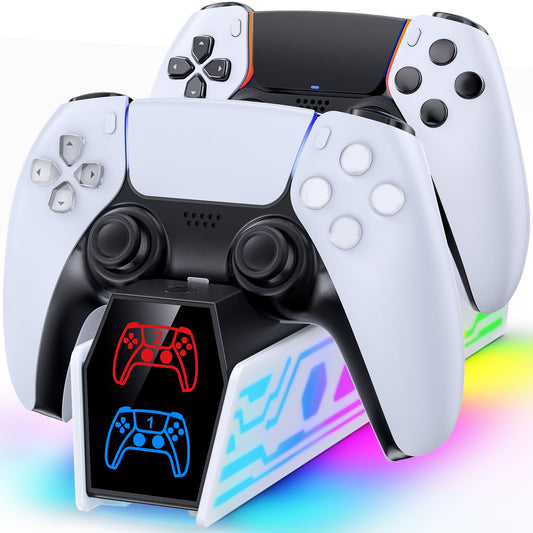 PS5 Controller Charger for Commodore 64 Game, PS5 Charging Dock for Original & Edge with LED & RGB Lighting Mode,Fast Controller