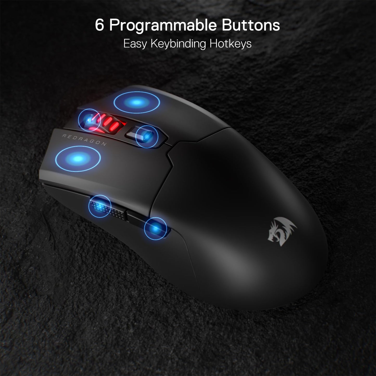 Redragon M995 Pro Wireless Gaming Mouse - 26000 DPI, Ergonomic, 6 Macro Buttons, 51G Lightweight, Black