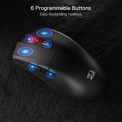 Redragon M995 Pro Wireless Gaming Mouse - 26000 DPI, Ergonomic, 6 Macro Buttons, 51G Lightweight, Black
