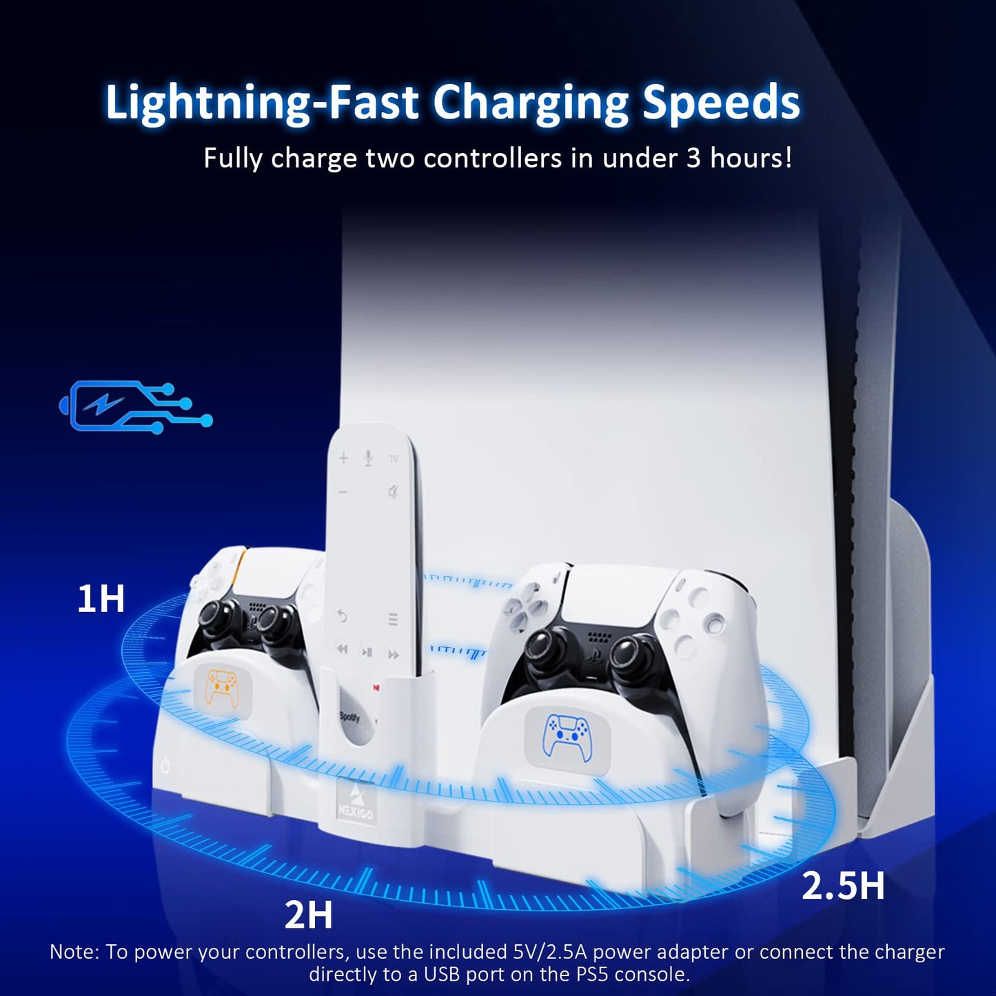 NexiGo Wall Mount with DualSense Charging Station for PS5, Metal Stand with LED Indicator, White, Model P5133WHT