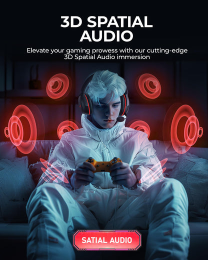 KOFIRE Wireless Gaming Headset, 2.4GHz USB, Bluetooth 5.4, 53MM 3D Stereo Sound, 65H Battery, ENC Mic, Black-Red