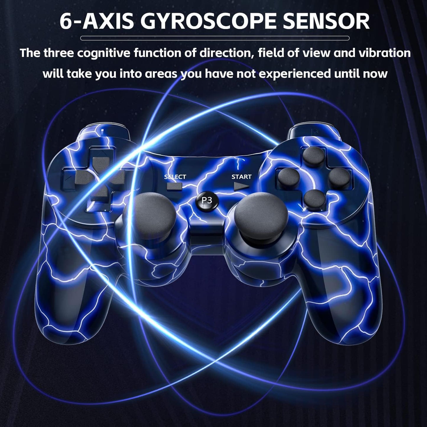 Burcica PS3 Controller 2 Pack - Wireless Motion Sensor, Dual Vibration, Charging Cord, Blue & Purple