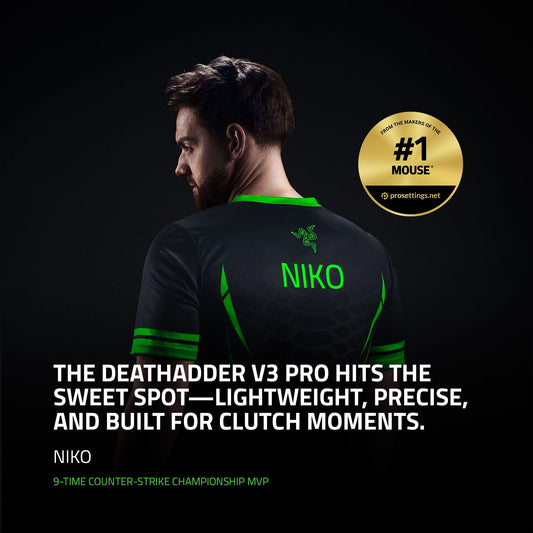 Razer DeathAdder V3 Pro Gaming Mouse - 63g Ultra Lightweight, Focus Pro 30K Sensor, Black, Wireless, 5 Programmable Buttons, Model RZ01-04630100