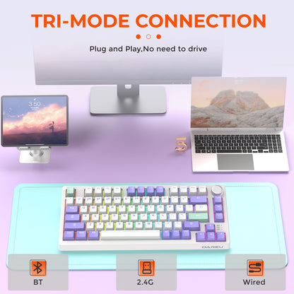 DAREU EK75PRO Wireless Gaming Keyboard - 75% RGB, Hot-Swappable, Mystic Violet, 81 Keys, HIFI Dream Switch, Gasket Mount, USB-C/BT5