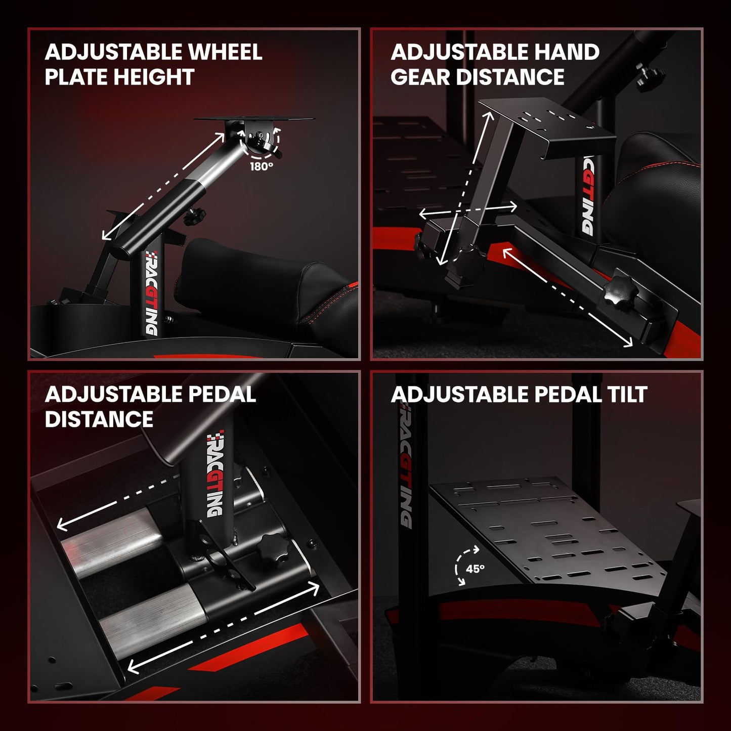 RACGTING Racing Simulator Cockpit with Monitor Stand for G PRO/G29/G920/G923, Thrustmaster T300RS, FANATEC CSL DD - Black and Red