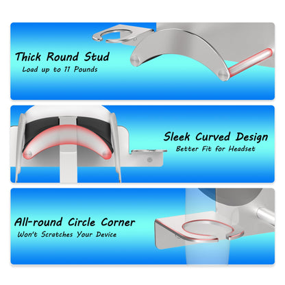 ZHGM VR Wall Mount for Meta Oculus Quest 3/2/Pro/Rift-S - Silver Aluminum Holder, Space-Saving Design, Model YQS3-1