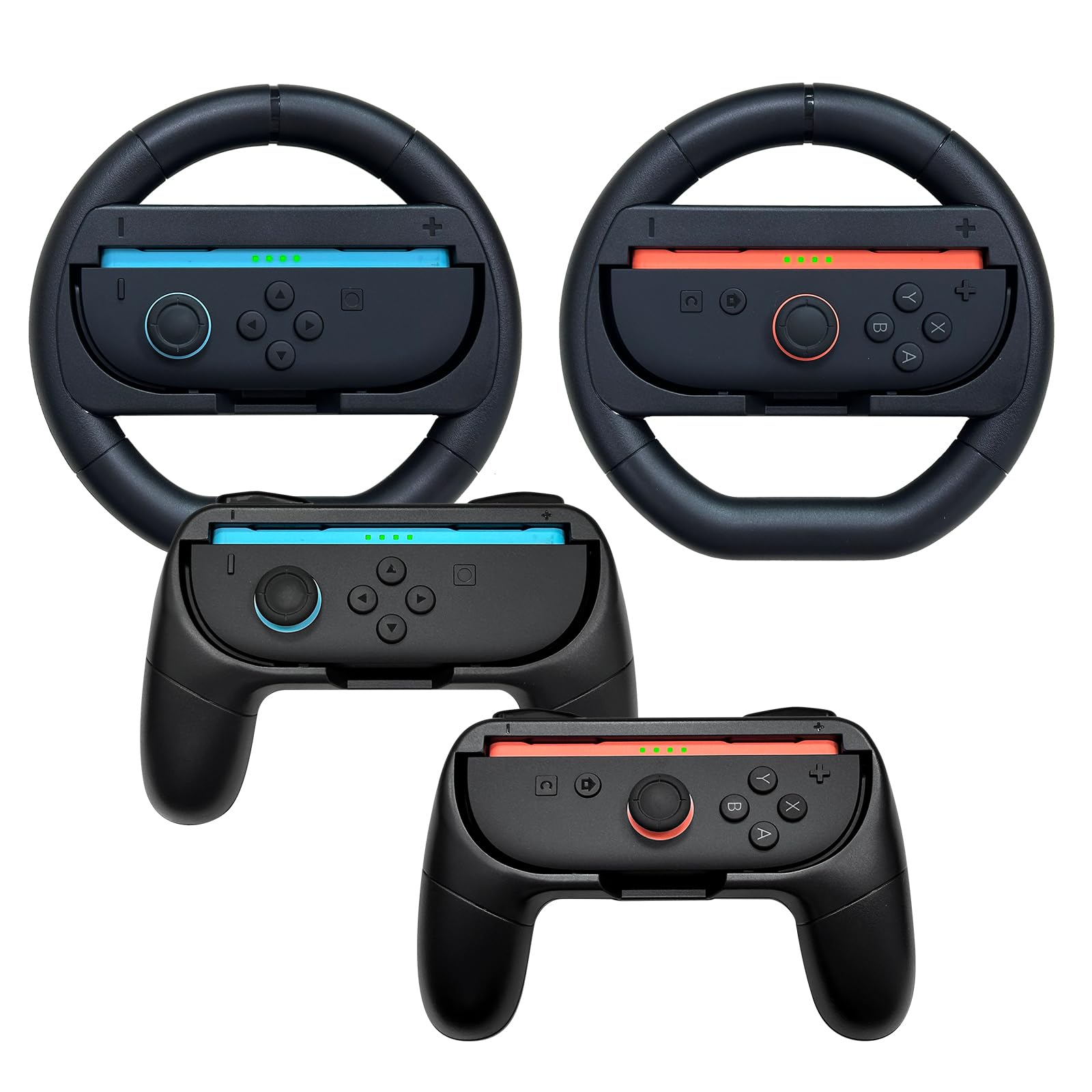 Hand Grips & Steering Wheels 4-Pack Kit for Nintendo Switch 2 (2025)  Joy-Con Controller Handles for Mario Kart World/8 Deluxe Ergonomic Anti-Slip Design Family Party Accessories (Black)