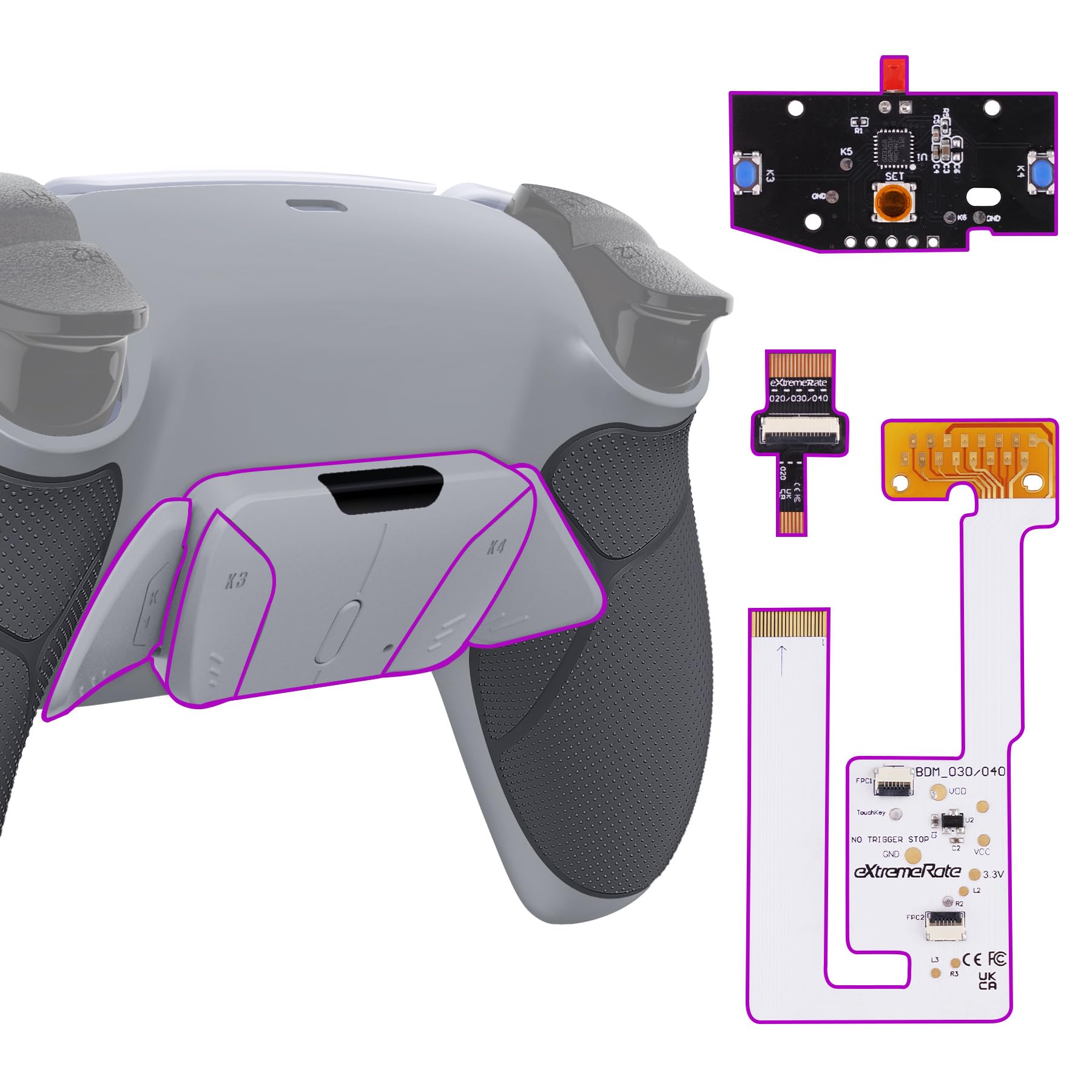 eXtremeRate Gray Rubberized Grip Programable RISE4 V3 Remap Kit for PS5 Controller BDM-030 040 050  Upgrade Board New Hope Gray Redesigned Bottom Shell 4 Back Buttons for PS5 Controller -NO Controller