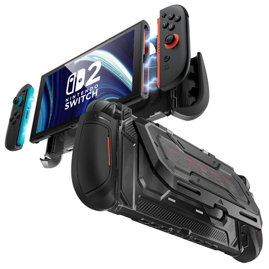 Mumba Dockable for Nintendo Switch 2 Case with Flip Stand  [Titan] Ergonomic Switch 2 Grip Protective Cover Holds 5 Game Cards & 2 TF Cards TPU Accessories and Quick-Release Joy-Con Design(Black)