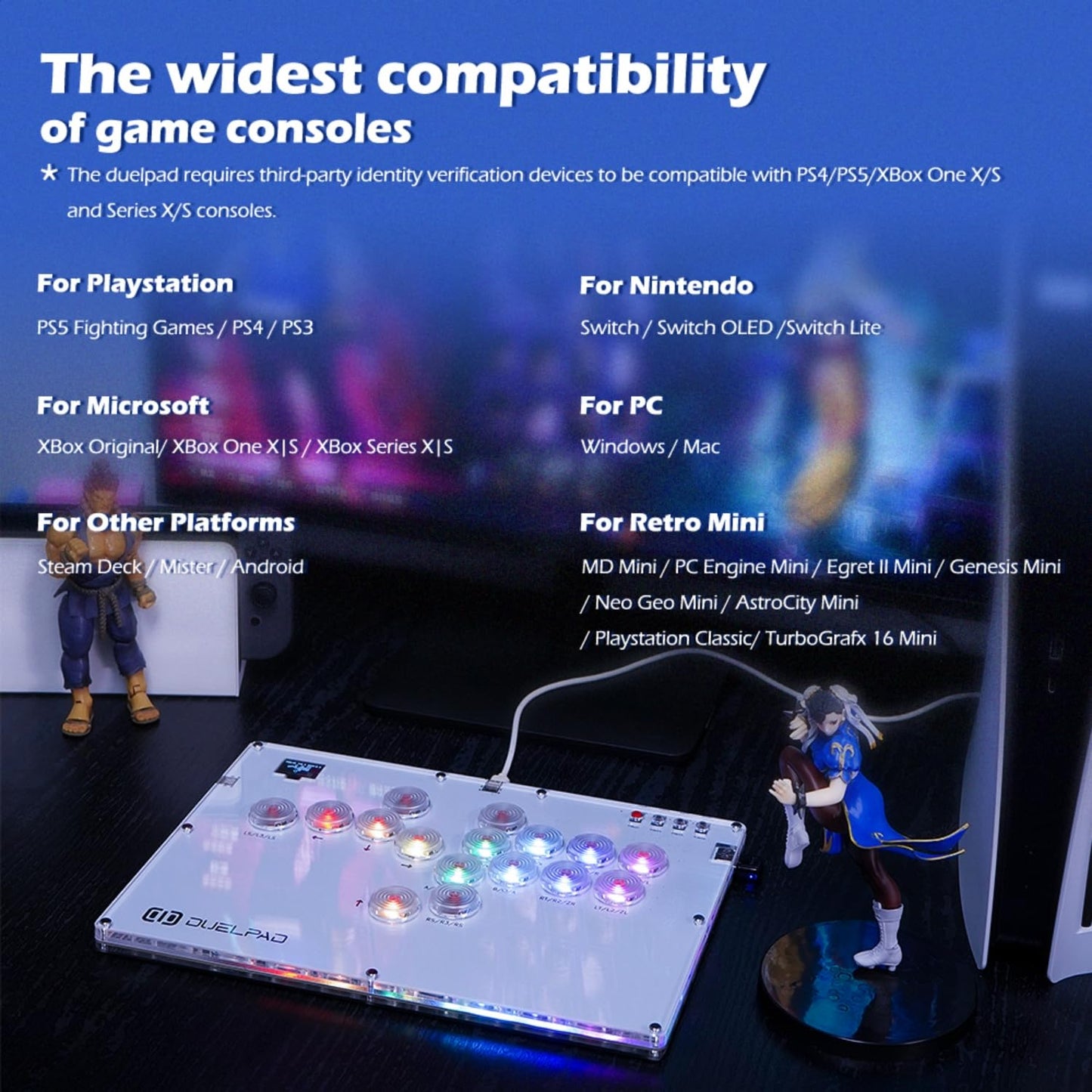 BITFUNX Duelpad A16 Arcade Stick - Leverless Controller for PS4/PS3/PC/Switch, RGB, Turbo, SOCD, Model A16 v2.0