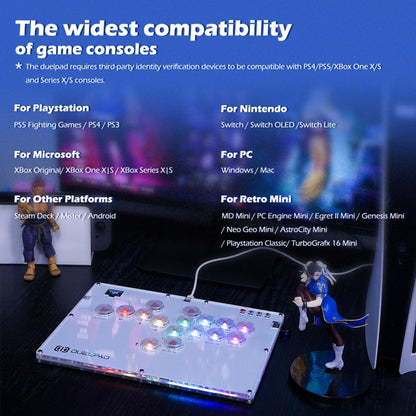 BITFUNX Duelpad A16 Arcade Stick - Leverless Controller for PS4/PS3/PC/Switch, RGB, Turbo, SOCD, Model A16 v2.0