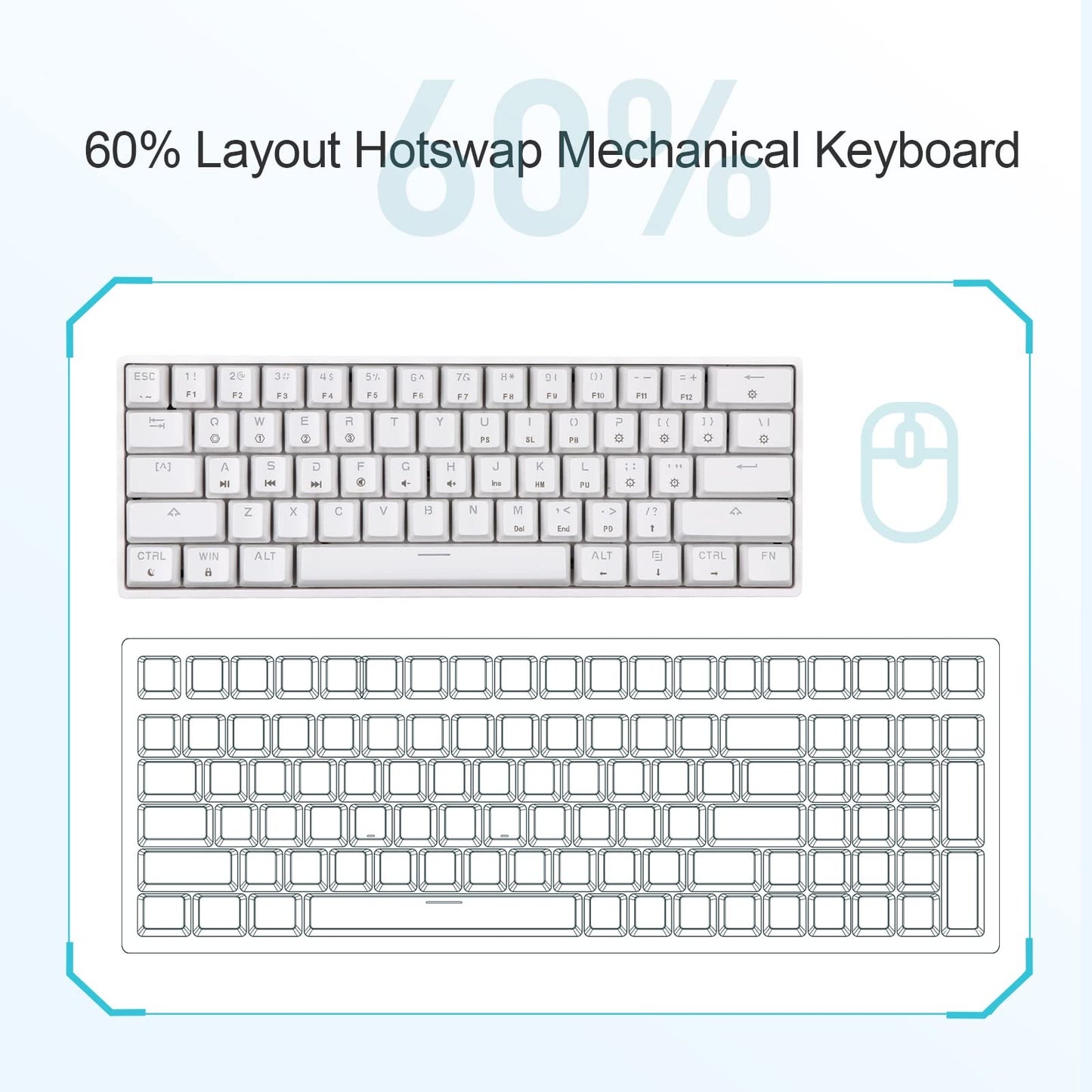 EPOMAKER SK61 60% Mechanical Keyboard, Gateron Optical Red, RGB Backlit, ABS White Case, Hot Swappable, Dustproof for Windows/Mac Gamers