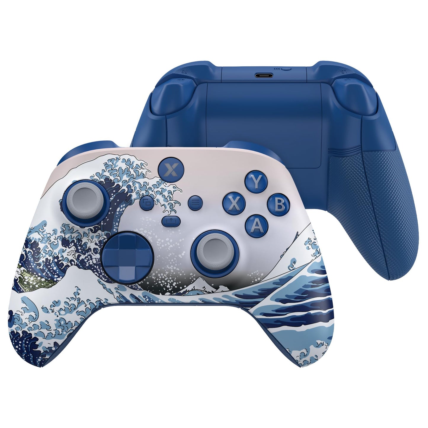 eXtremeRate ASR Version Performance Rubberized Full Set Shell Buttons for Xbox Core Controller  Redesigned Grip Diamond Texture Handles Backplate Case for Xbox Series X & S Controller - The Great Wave