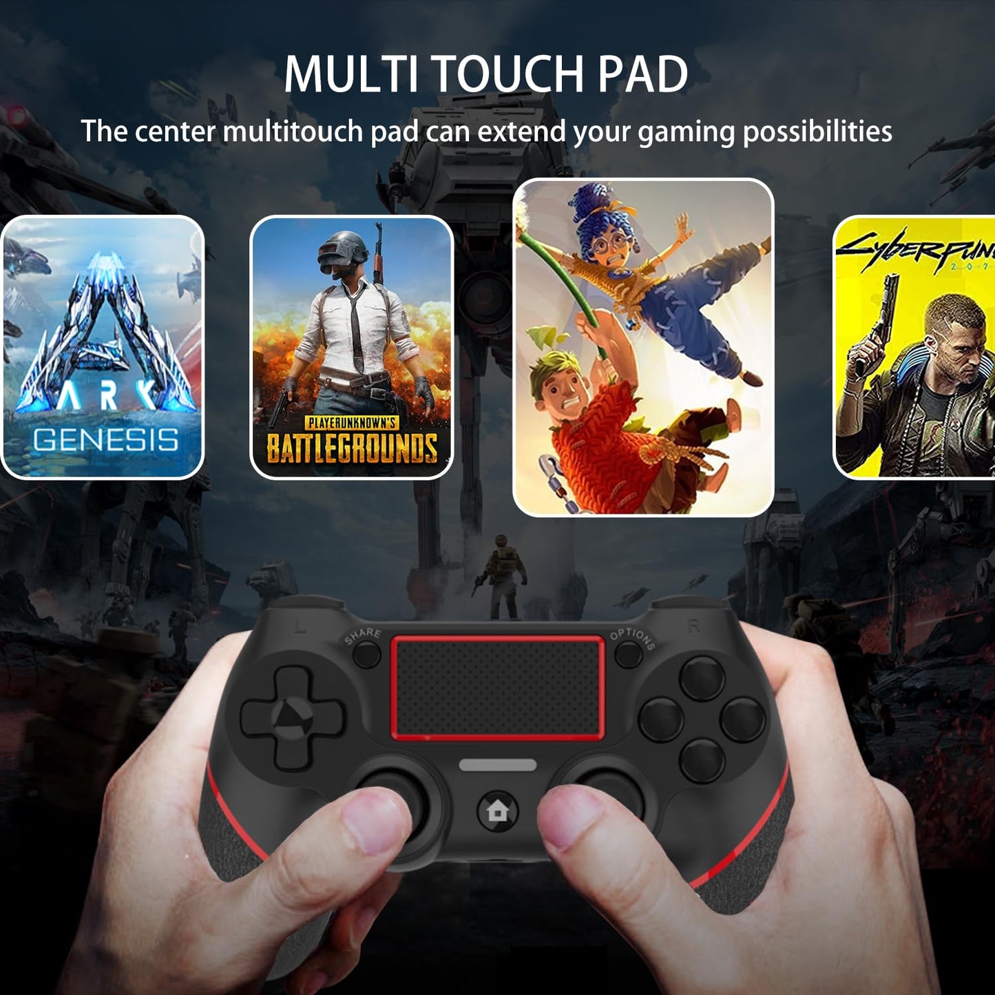 SZYUYU Wireless Controller for PS4, PC - 3.5mm Audio Jack, Touch Pad, Six Axis Motion Control, Black Red