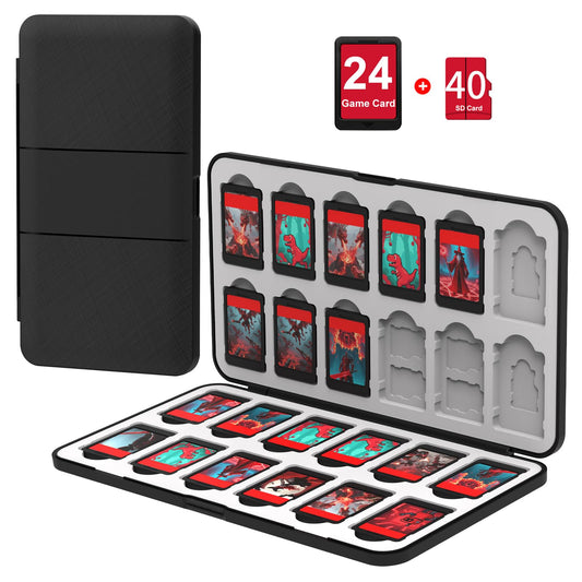 QuoLumPIA 24 Switch Game Card Case for Nintendo Switch 2/OLED/Lite - Holds 24 Cartridges & 40 SD Cards  Compact Storage  Portable Travel Essential  Gift  Hard Shell  Silicone Lining  Magnetic closure