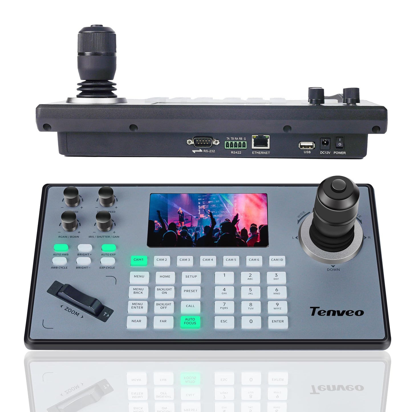 Tenveo NDI PTZ Camera Joystick Controller  5 LCD Screen Real-time Preview 4D Joystick Control Keyboard Support NDI PoE VISCA Pelco-D/P RS422/RS485 RS232 RJ45 for Church Live/Events/Live Streaming