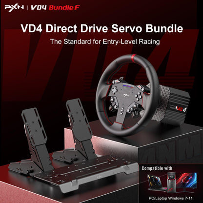 PXN VD4 Bundle F - PC Sim Racing Setup with 4Nm Direct Drive Motor, 11" Racing Wheel, Black Pedals