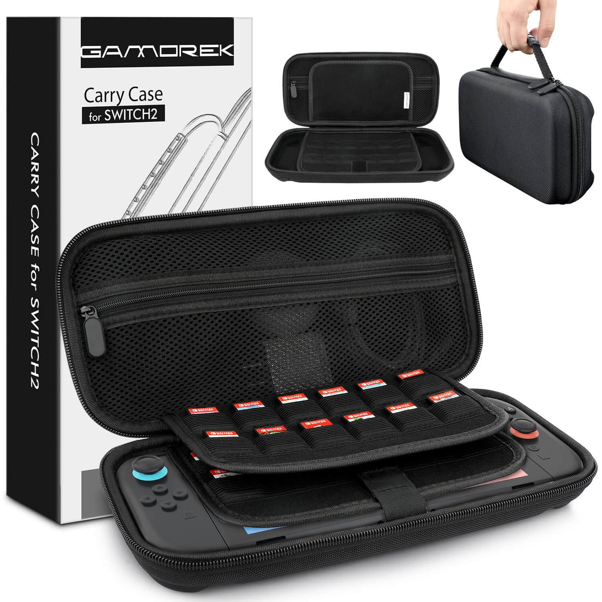 Gamorek Switch 2 Carrying Case Compatible with Nintendo Switch 2  Protective Tpartyl Case with 24 Game refill unit sections for Charger and Accessories