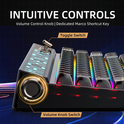 Machenike KT68 Pro 65% RGB Wireless Mechanical Gaming Keyboard, Hot Swappable Brown Switch, Transparent Black, Customizable LED Screen