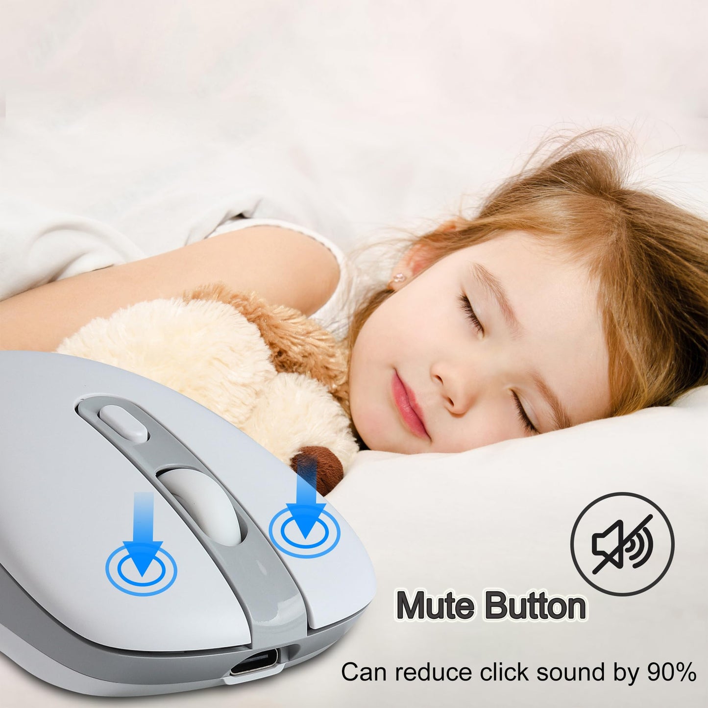 elec Space Wireless Mouse - Dual Mode Type-C Rechargeable Bluetooth, 2.4G, 800-1600 DPI, 3 Device Connection, White