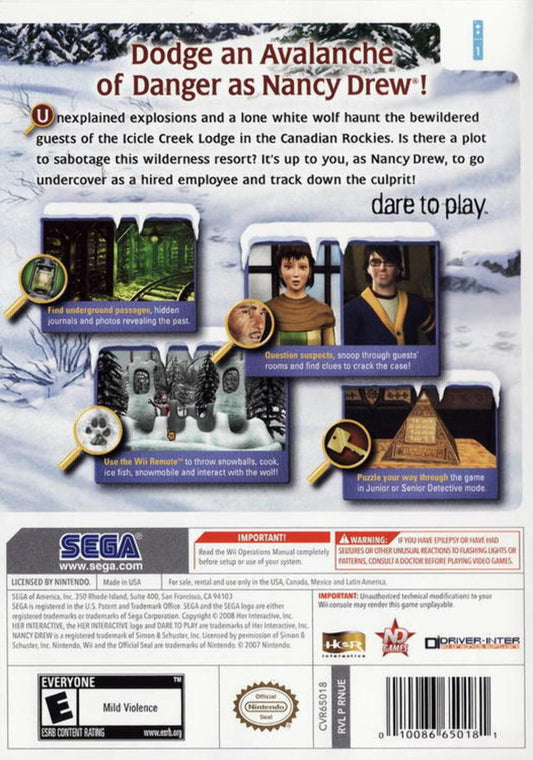 SEGA Nancy Drew: The White Wolf of Icicle Creek - Nintendo Wii Game, Model 65018