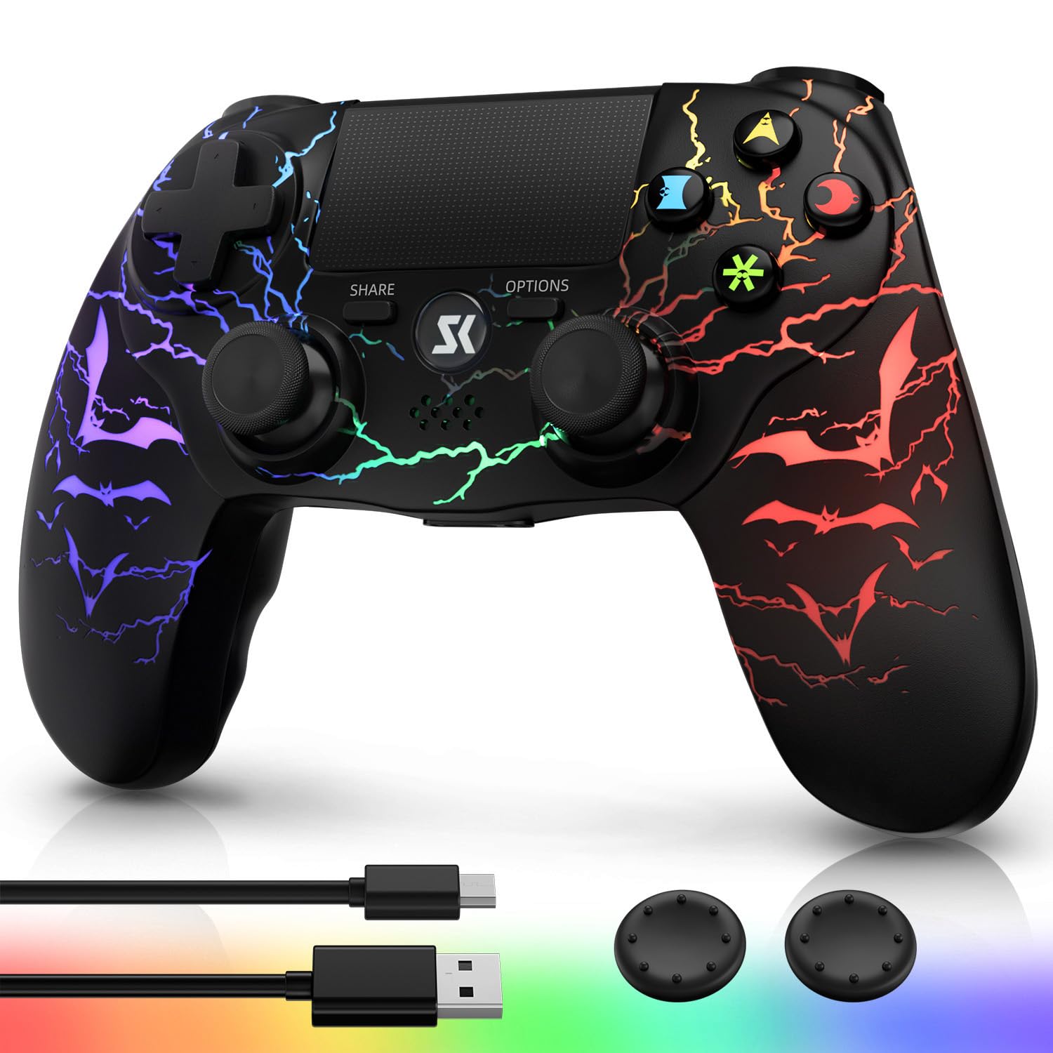 Kujian Wireless Controller for PS4 with RGB LED Modes, Gaming Remote with 1000mAh Battery/Dual Shock/6-Axis Gyro/3.5mm Audio Jac