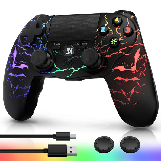 Kujian Wireless Controller for PS4 with RGB LED Modes, Gaming Remote with 1000mAh Battery/Dual Shock/6-Axis Gyro/3.5mm Audio Jac