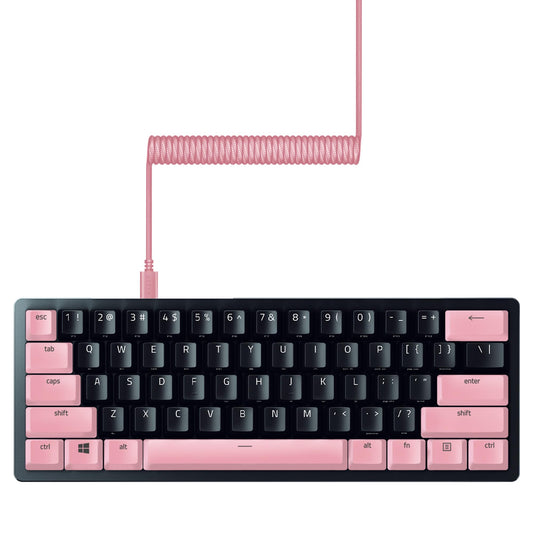 Razer PBT Keycap + Coiled Cable Upgrade Set: Durable Doubleshot PBT - Universal Compatibility - Keycap Removal Tool & Stabilizers - Tactically Coiled & Designed - Braided Fiber Cable - Quartz Pink