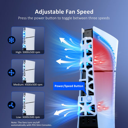 NexiGo PS5 Slim Cooling Fan - Silent, Adjustable Speed, Auto On/Off, USB 3.0, Efficient Cooling for PS5 Slim Disc/Digital (White)