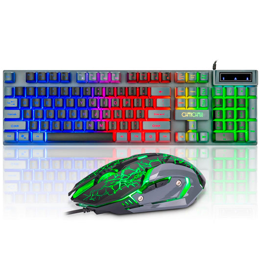 CHONCHOW Gaming Keyboard and Mouse Combo, RGB LED Backlit, USB Wired, 3200 DPI, Mechanical Feel, Grey-Black