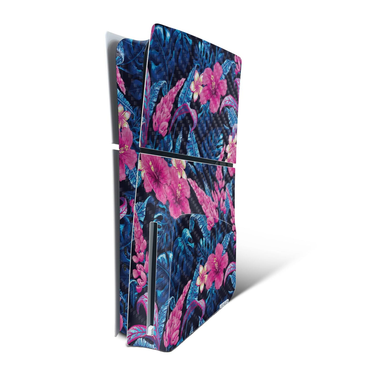 MightySkins Carbon Fiber Skin for PS5 Playstation 5 Slim Disc Edition Console Only - Contrast Hibiscus Protective  Durable Textured Carbon Fiber Finish Easy to Apply Made in The USA