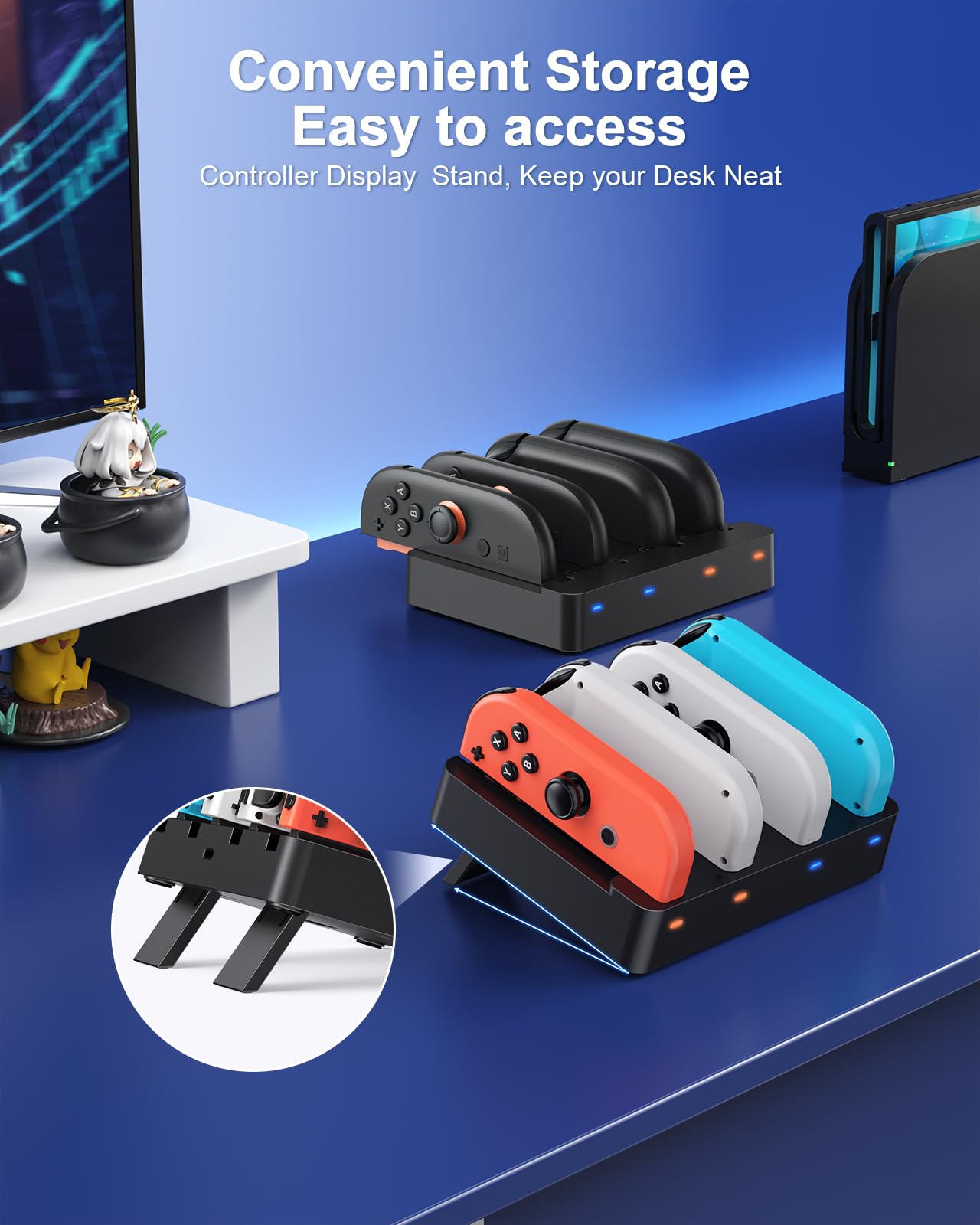 WAXITY Controller Charger Dock for Nintendo Switch 2 & 1 - Black, Horizontal Charging Station for Joy-Con & Joycon 2, Model NTT44