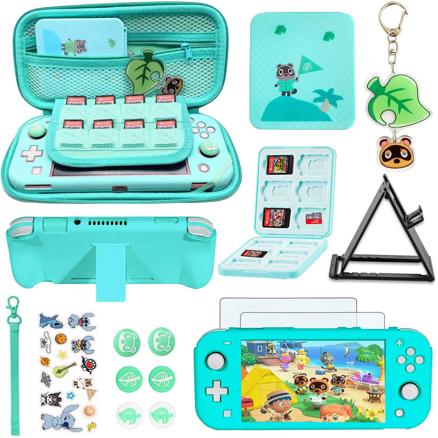 YOOWA Accessories Kit for Nintendo Switch Lite Animal Crossing - Cute Accessories Bundle with Carrying Case  Kawaii Cover case  2 Pack Screen Protector  Play Stand  Thumb Grips Set