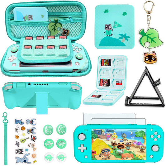 YOOWA Accessories Kit for Nintendo Switch Lite Animal Crossing - Cute Accessories Bundle with Carrying Case  Kawaii Cover case  2 Pack Screen Protector  Play Stand  Thumb Grips Set