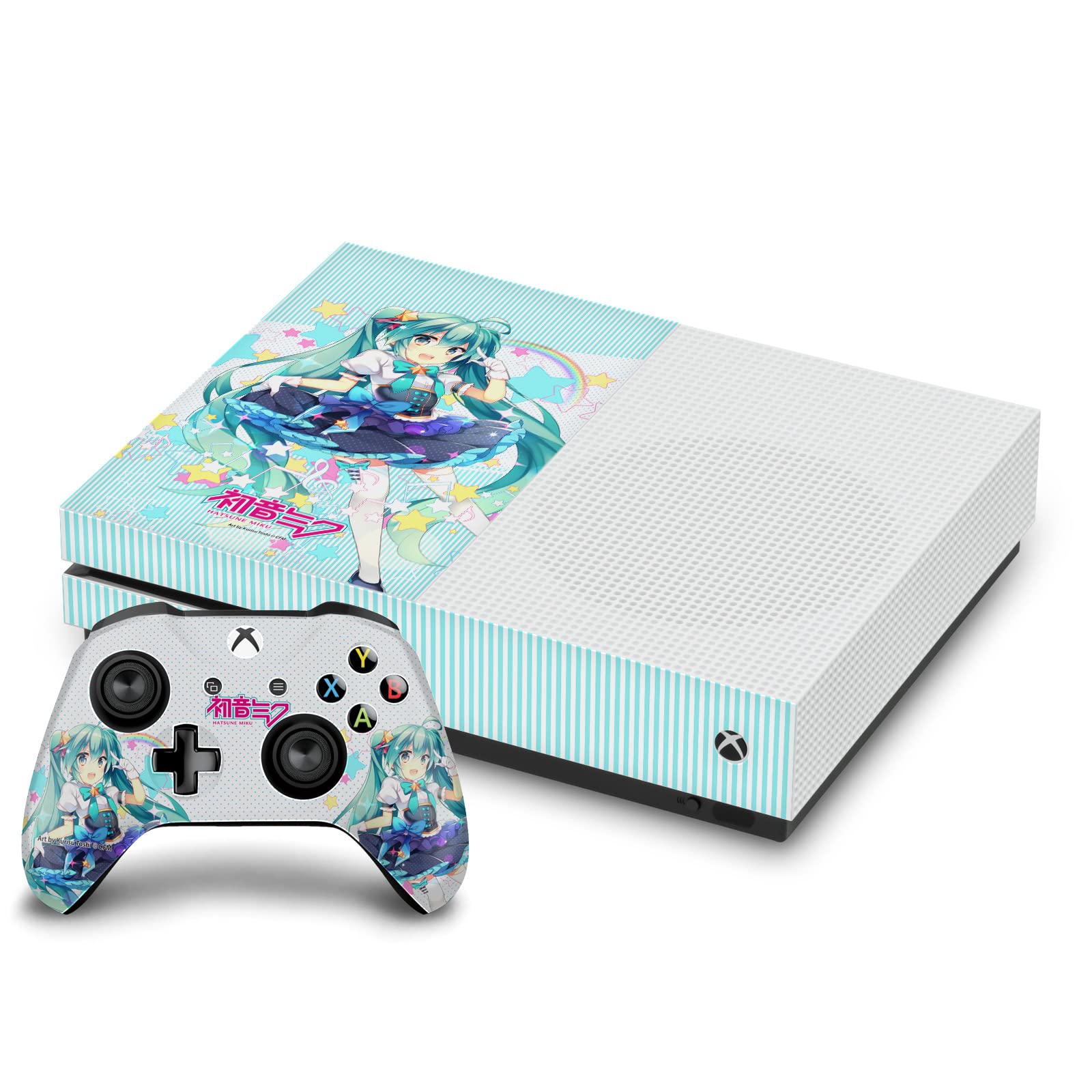 Head Case Designs Officially Licensed Hatsune Miku Stars And Rainbow Graphics Vinyl Sticker Gaming Skin Decal Cover Compatible With Xbox One S Console and Controller Bundle