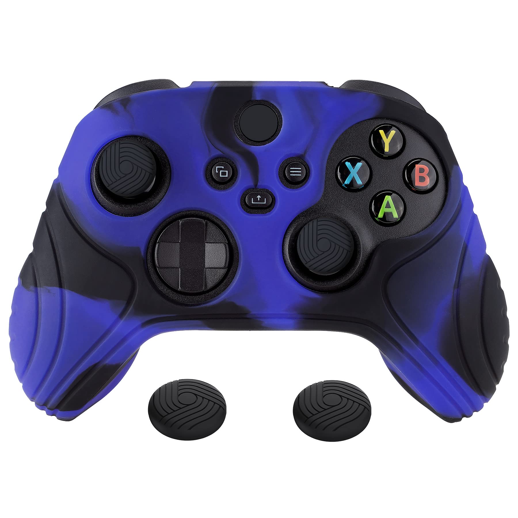 eXtremeRate PlayVital Samurai Edition Anti-slip Controller Grip Silicone Skin for Xbox Core Controller  Ergonomic Protective Case Cover for Xbox Series S/X Controller w/Thumb Grips - Blue & Black