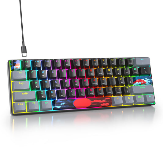 iTastatur 60% Mechanical Keyboard 61-Key Wired Gaming Keyboard with Blue Switch RGB Lighting Effect PBT Keycaps Ultra-Compact Mini Keyboard Suitable for Win/Mac(61 Dark)