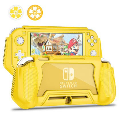 Kailfee Switch Lite Case - Yellow Protective Case with Hand Grip, TPU & PC Screen Protector, Includes 2 Thumb Grip Caps