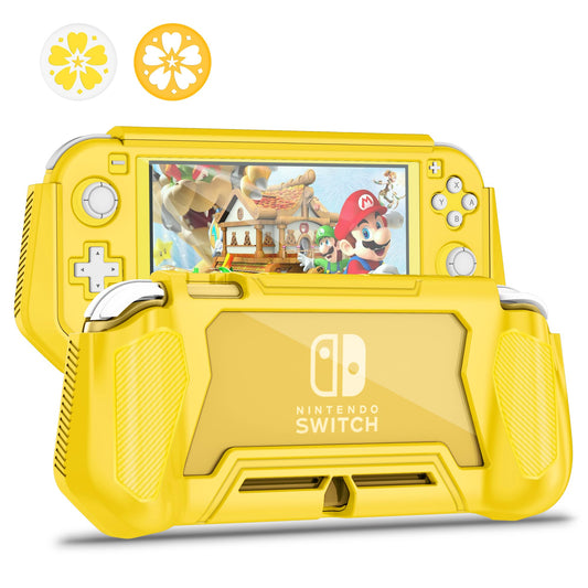 Kailfee Switch Lite Case - Yellow Protective Case with Hand Grip, TPU & PC Screen Protector, Includes 2 Thumb Grip Caps